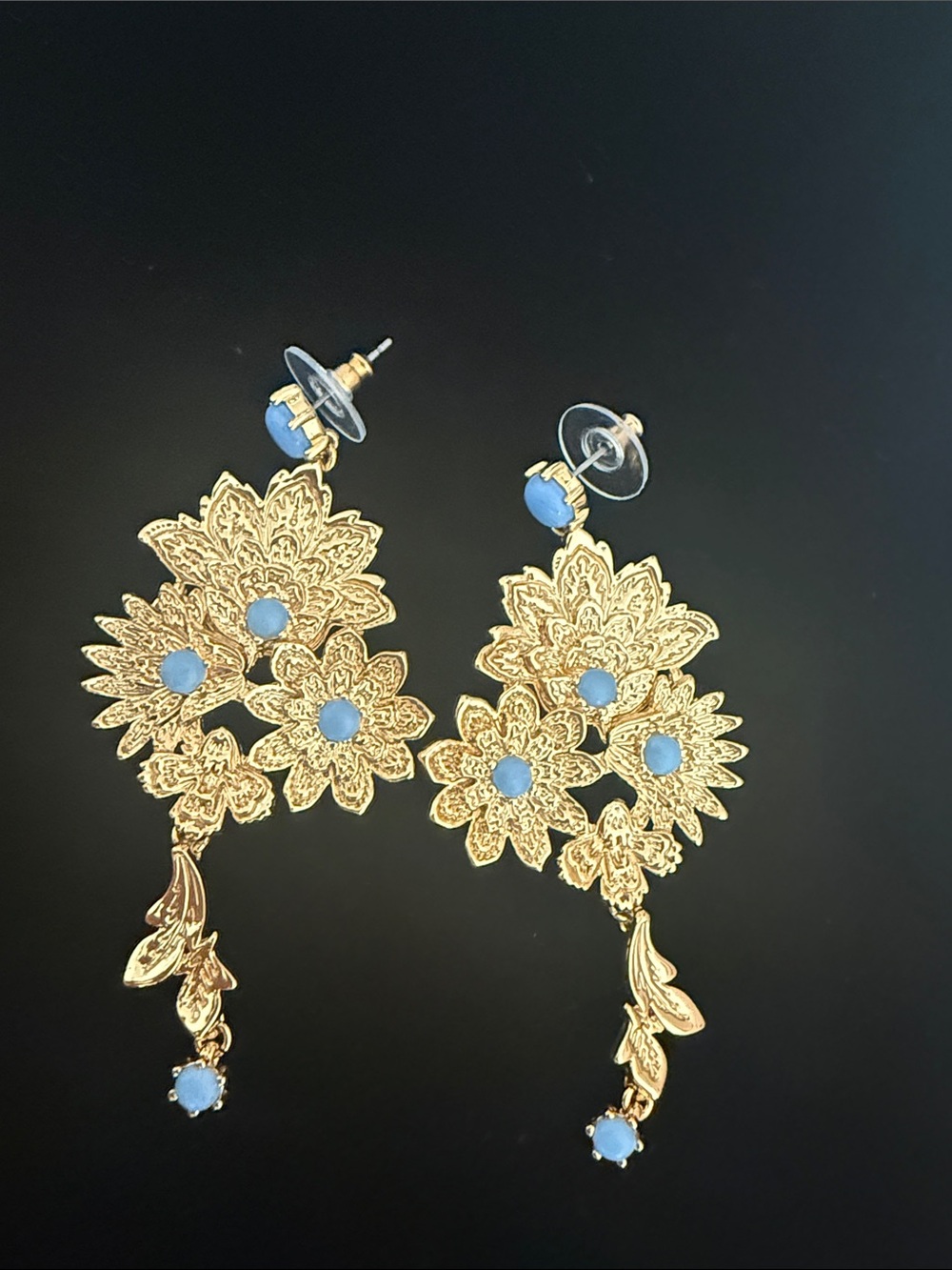 Madewell Gold & Blue Floral Drop Earrings Like New